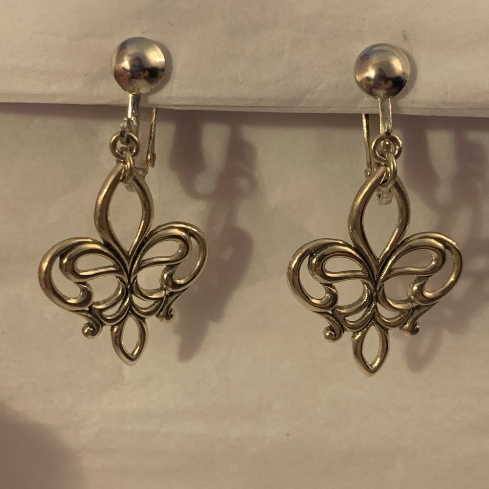 Silver Fleur-de-Lis Clip On Earrings